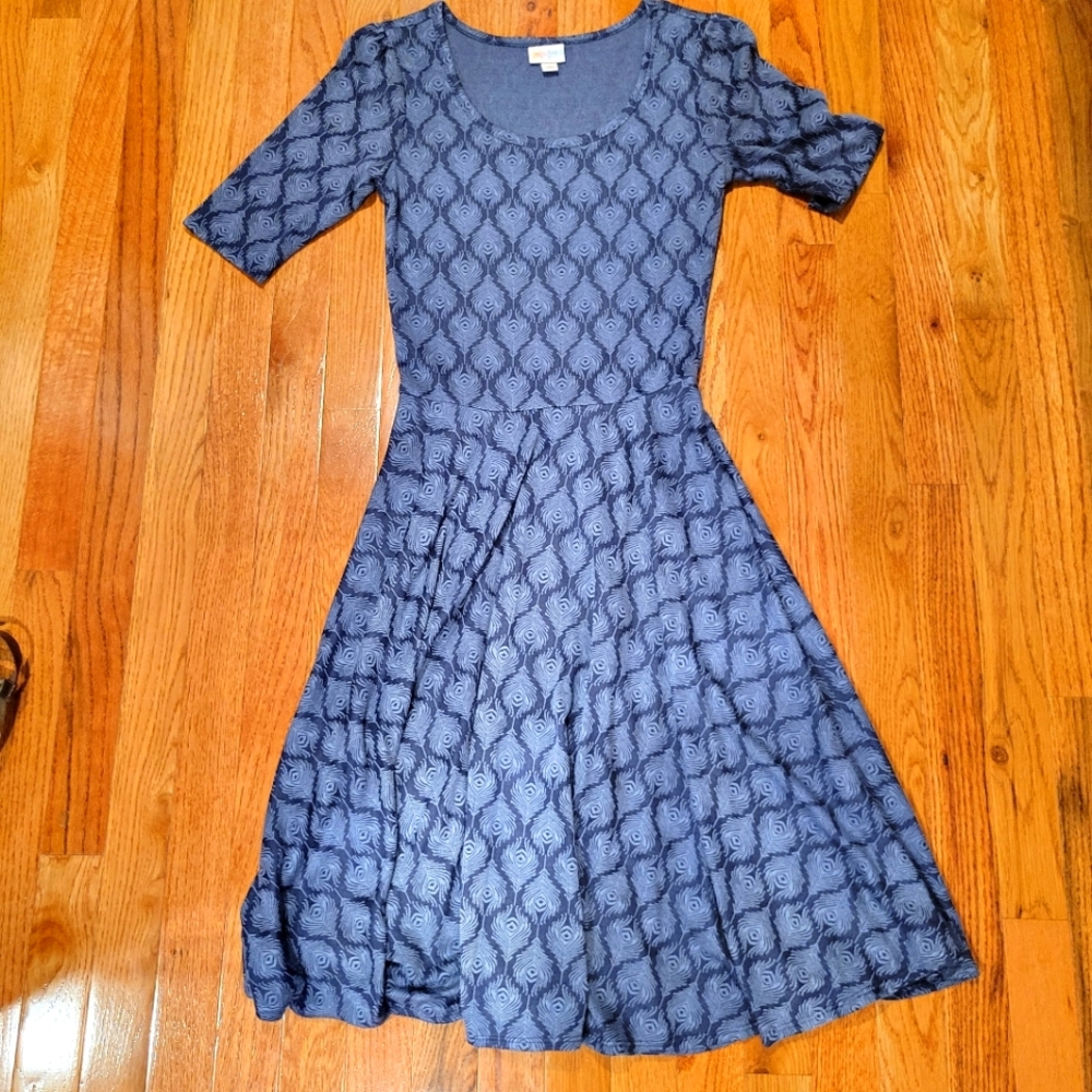 Lularoe Peacock Patterned Fit And Flare Dress, Small